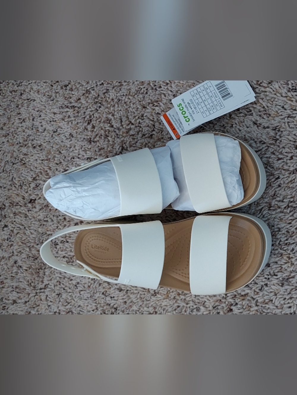 CROCS Women's Off White Double Strap Sandals-brooklyn Low Wedge
